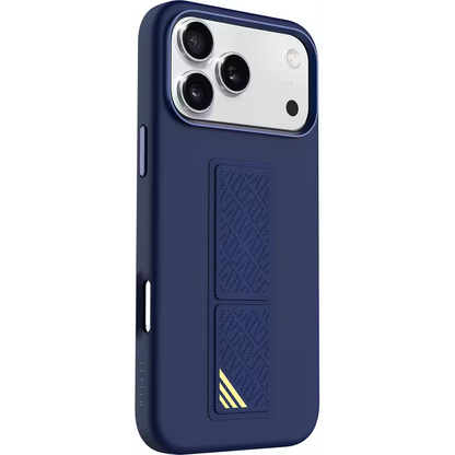 LEVELO MORPHIX SILICONE CASE WITH LEATHER GRIP FOR IPHONE 17 PRO - DARK BLUE {LVLMRPS17PDBK}